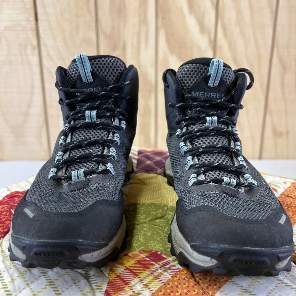 Merrell Womens Hiking Boots Gore Tex Gray Light Blue Sz 7 Waterproof Trail Shoes